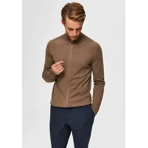 Selected Strickjacke "SLHBERG FULL ZIP CARDIGAN NOOS", Herren, Gr. XXL, beige, Strick, Obermaterial: 100% Baumwolle, normal, hoch geschlossener Ausschnitt, Rippbündchen, Strickjacken Strickjacke