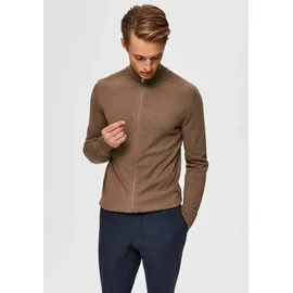 Selected Strickjacke "SLHBERG FULL ZIP CARDIGAN NOOS", Herren, Gr. XXL, beige, Strick, Obermaterial: 100% Baumwolle, normal, hoch geschlossener Ausschnitt, Rippbündchen, Strickjacken Strickjacke