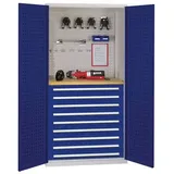 Werkstattschrank,HxBxT 1950x1000x600mm,0xStahlboden,9 Schublade(n),m. Werkbankplatte,Zyl.-Schl.,Sockel,Korpus RAL7035