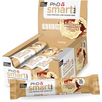 PhD Nutrition Smart Bar Protein Riegel, Protein Snack mit 20g Eiweiß und kaum Zucker / Makrofreundlicher Proteinriegel für unterwegs, 12er Packung mit 64g Riegel, Weiße Schokolade-Geschmack