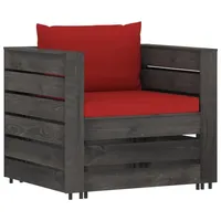 vidaXL 2-tlg. Garten-Lounge-Set mit Kissen grau/rot