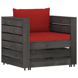 vidaXL 2-tlg. Garten-Lounge-Set mit Kissen grau/rot