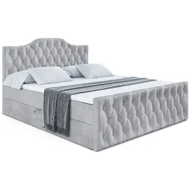 altdecor Boxspringbett mit Fußteil, H4 Matratze und Topper - 180x200 cm - VILA-1-Z - Hellgrau Samt - Polsterbett mit Bettkasten und Lattenrost, Be... - Hellgrau