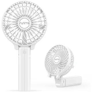 Funme Handventilator Akku Mini Ventilator Tragbar Lüfter Aufladbarer Akku 3-10 Std Leiser Tischventilator 180° Faltbarer Kleiner Kinder Handventilator für Büro Reisen Camping Weiß