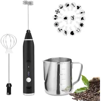 FITNATE Elektrischer Milchaufschäumer Stab, USB electric Milk Coffee frother, mit 3 Stufen, 2 Edelstahl Schneebesen und Kanne für Kaffee, heiße Schokolade, Latte, Cappuccino,12V aufladbar