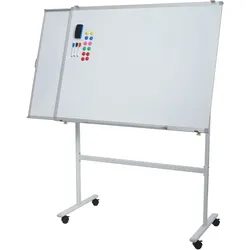 Mendler Whiteboard HWC-C85b, mit ausziehbarer Tafel Magnettafel Memoboard Pinnwand, mobil rollbar inkl. Zubehör, 167x186cm