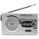 INDIN BC-R2033 Tragbares Mini-FM/AM-Dualband-Radio mit 3,5-mm-Kopfhöreranschluss, Betrieb mit 2 AA-Batterien, Lieferung ohne Batterien, Silber - Silber