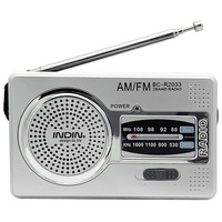 INDIN BC-R2033 Tragbares Mini-FM/AM-Dualband-Radio mit 3,5-mm-Kopfhöreranschluss, Betrieb mit 2 AA-Batterien, Lieferung ohne Batterien, Silber