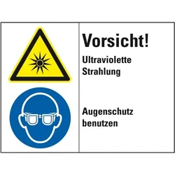 Aufkleber I Kombischild Vorsicht! Ultraviolette Strahlung..., Folie, 200x150mm, ISO 3864-2