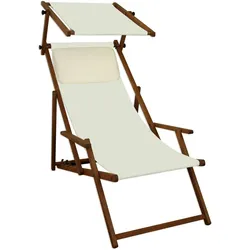 Erst-Holz Sonnenliege weiß Liegestuhl Sonnendach Gartenliege Deckchair Holz Gartenmöbel Buche 10-303 S
