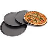 Relaxdays rundes Pizzablech, Backblech 4er Set, Backset aus beschichtetem Carbonstahl, Pizza & Flammkuchen, 33cm Ø, grau,