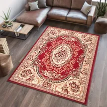 Tapiso Atlas Teppich Kurzflor Rot Creme Beige Traditionell Orientalisch Mäander Orient Design Floral Muster Wohnzimmer Schlafzimmer ÖKOTEX 80 x 150 cm