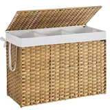 Songmics Wäschekorb aus synthetischem Rattan, mit 3 Fächern, naturfarben