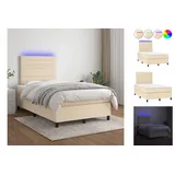 vidaXL Boxspringbett mit Matratze & LED Creme 120x200 cm Stoff