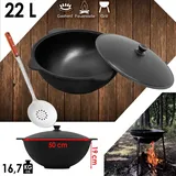 4big.fun Gusseisen Kasan 22L eben NAMANGAN Aluminium Deckel Kochen im Freientopf Kazan WOK Kessel Kochen im Freien BBQ Asia Schaumkelle