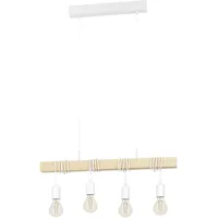 EGLO Townshend, 4 flammige Vintage Pendelleuchte im Industrial Design, Retro Hängelampe Stahl Holz, Farbe Weiß, braun, FSC zertifziert, E27