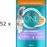 (EUR 11,30 / kg) Purina ONE Coat and Hairball mit Huhn, grünen Bohnen: 52 x 85 g