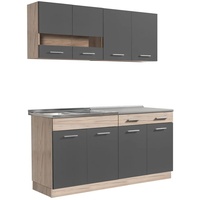Homestyle4u 2355, Küche Modern Grau Eiche Küchenzeile ohne Geräte Einbauküche Singleküche 160 cm