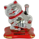 Superfreak Glückskatze - Maneki-Neko - Winkekatze auf Podest 7,5cm - Silber