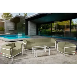 konsimo® Gartenlounge-Hocker, Weiß, Beige, Metall, Textil, 1-Sitzer, Füllung: Schaumstoff, Rechteckig, 69x44x54 cm, Hergestellt in Europa, Gartenmöbel, Gartenstühle, Gartenhocker