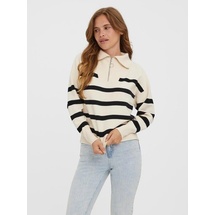 Vero Moda Saba Stripe Halbzippullover Birch / Stripes Black L