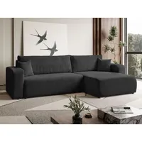 MargaretHadas24 Ecksofa L Form Sofia 277 x 143 cm mit Schlaffunktion und Bettkasten Couch Cord Schlafsofa Schlafcouch Sofa universale Seite, graphit - Grau