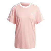 Adidas Damen Essentials 3-Stripes Tee, semi pink Spark/White, L