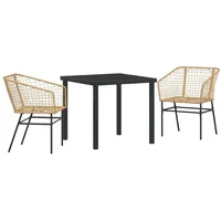 VidaXL 3-teiliges Garten-Essenset Brauner Poly-Rattan