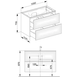 Keuco Waschtischunterschrank 2 Auszüge 105 x 70 x 53,5 cm Eiche Hell