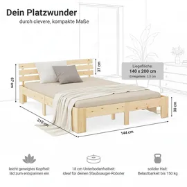Homestyle4u Holzbett 140 x 200 cm mit Lattenrost in Braun 1837