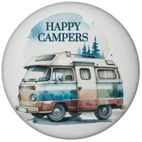 Speecheese Campingwagen Magnet rund mit Spruch Happy Campers Ideal