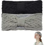 2 Stück Stirnband Damen Winter,Stirnbänder Strick,Winter Gefüttert Fleece Haarband,Elastische Kopfband Gestrickte Headband Frauen Haarreifen Strick Headwrap,Ohrenwärmer Damen(Schwarz + Grau)