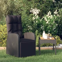 Garten-Liegestuhl mit Auflage Poly Rattan Schwarz