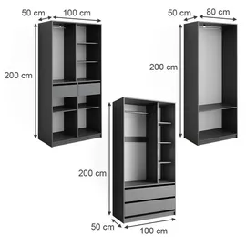 Vicco Kleiderschrank Elmo 100 x 200 x 50 cm Anthrazit