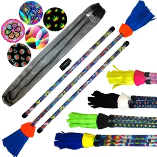 Flames 'N Games Art-Deco Flowerstick Set inkl. Handstäbe mit 2 mm Ultra-Grip Silikon! Für Anfänger und Profis (Spectrum)