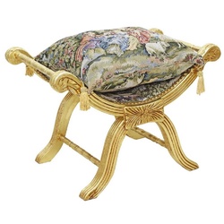Casa Padrino Barock Kreuzhocker mit Kissen Gold / Mehrfarbig - Handgefertigter Sitzhocker im Barockstil - Antik Stil Hocker - Barock Möbel - Wohnzimmer Möbel im Barockstil - Antik Stil Möbel
