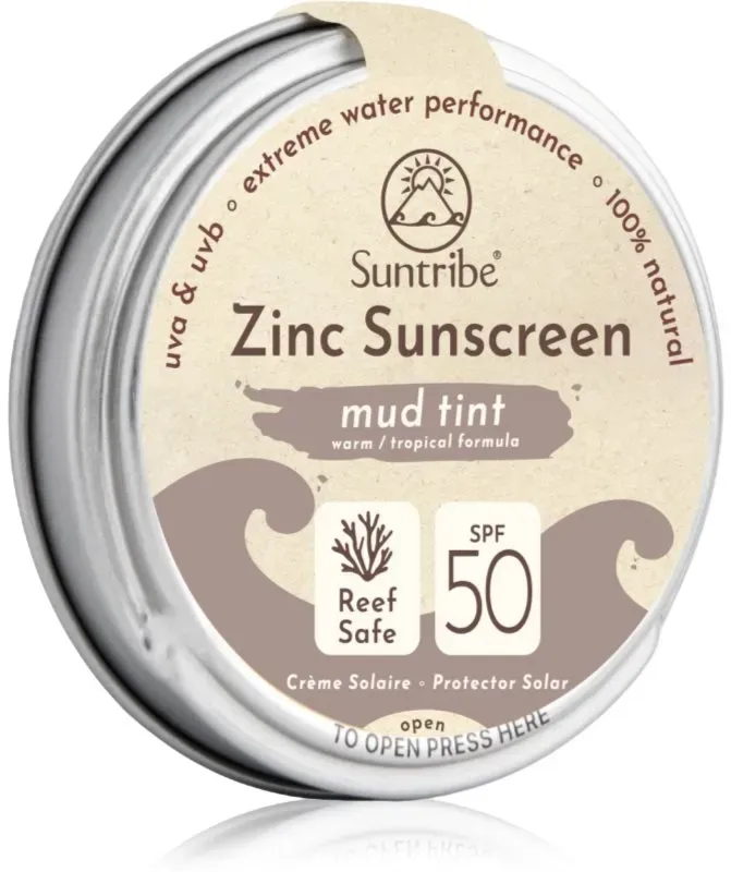 Suntribe Zinc Sunscreen mineralisierende schützende Creme für das Gesicht und Körper SPF 50 Mud Tint 45 g