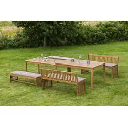 Merxx Set Hawaii, 2 Bänke mit Rückenlehne, 2 Bänke ohne Rückenlehne, 2 Tische, Akazie