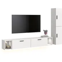 xonox.home – Wohnkombination inkl. Beleuchtung The One 259x182x34 cm in Weiß – Schrankwand mit 2 Türen, 2 Klappen & LED-Licht – 10 Fächer schaffen viel Platz & EIN stimmungsvolles Wohnzimmer-Ambiente