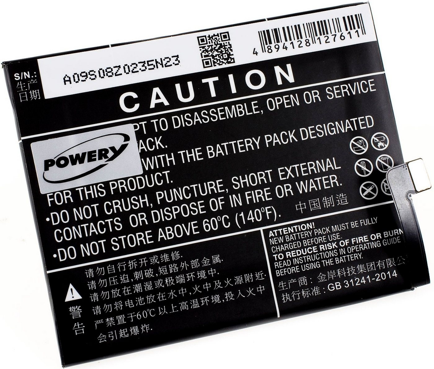 Powery Akku für Lenovo Zuk Z2 Pro Smartphone-Akku 3100 mAh (3.85 V) schwarz