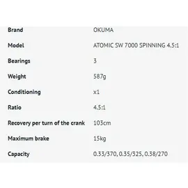 Okuma Atomic SW 7000 Spinning - Blue -