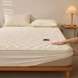 Spannbettlaken Hohe Matratze Matratzenschoner, Atmungsaktive Matratzenhülle Baumwolle Mattress Protector, Matratzenbezug, 90x190, 180x200, 180x220, 200x200, 200x220 (Color : White, Size : 200x220 cm