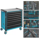 HAZET Werkstattwagen Assistent 179NXL, Sortiment 179NXL-7/382, 382-teilig, Schubladen, flach: 5× 81 x 696 x 398 mm, Schubladen, hoch: 2× 166 x 696 x 398 mm
