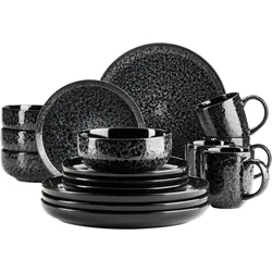 Kombiservice MÄSER "FILIPPA, Kombiservice, Steinzeug", schwarz, 16 tlg., Steinzeug, Geschirr-Sets, Geschirr-Set, Service
