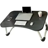 Schwarzer, Klappbarer Laptoptisch, Klappbarer Betttisch Mit Getränkehalter, Ideal Für Studenten In Studentenwohnheimen Oder Kinder, Schwarz-goldene Streifen.