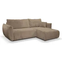 GOLDSTOFF Ecksofa L-Form | Modernes Schlafsofa mit Schlaffunktion & Bettkasten | Eleganter Cord-Bezug in 10 Farben | Komfortables Eckschlafsofa - Taupe