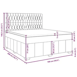 vidaXL Boxspringbett 180 x 200 cm Hellgrau