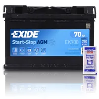 EXIDE EK700 Autobatterie AGM 12V 70Ah 760A Start-Stop AGM Starterbatterie PKW KFZ Batterie + 1x Batteriepolfett