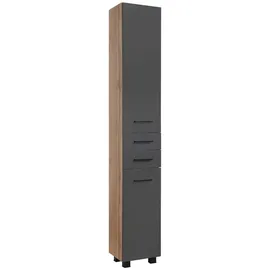 WELLTIME Hochschrank Trento, verschiedene Ausführungen und Farben Badmöbel, Seitenschrank Breite 30 cm, viel Stauraum, Made in Germany grau