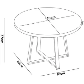 Dmora Esstisch, Schwarz, Metall, 158x77x110 cm, Nodi-Eiche -